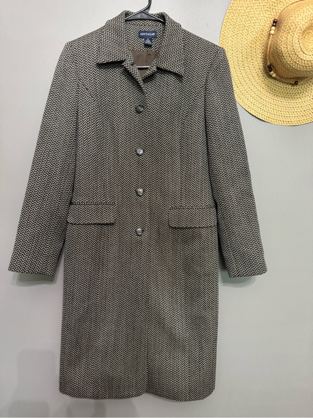 Ann Taylor Brown and White Chevron Trench Coat